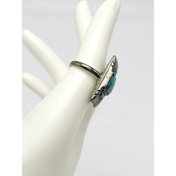 Faux Blue Turquoise Southwest Silver Tone Vintage 1970s Rectangle Ring Size 7 - Picture 3 of 5